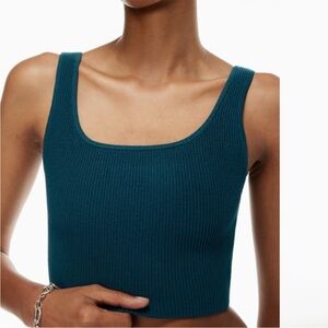 Aritzia Babaton Sculpt Knit Squareneck Teal Ribbed Crop Top